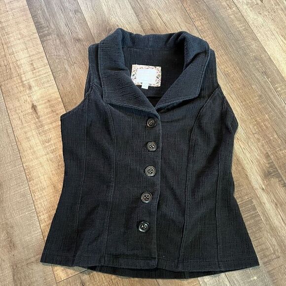 Ettitwe Anthropologie XS Black Vest
90s Work Fitted Collared Button Down - Picture 1 of 5